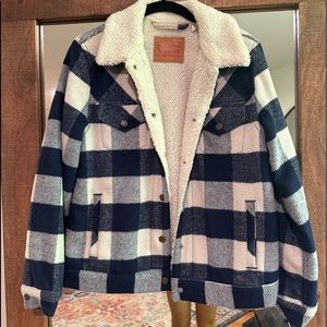 Levi plaid fur coat